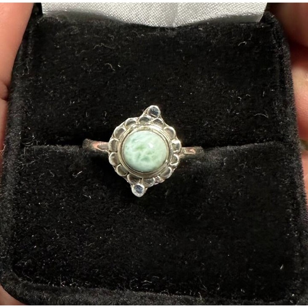 .925 Sterling Silver Genuine Larimar Ring Size 8